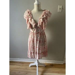 STORIA boutique pink coral FLORAL ruffle MINI dress SMALL